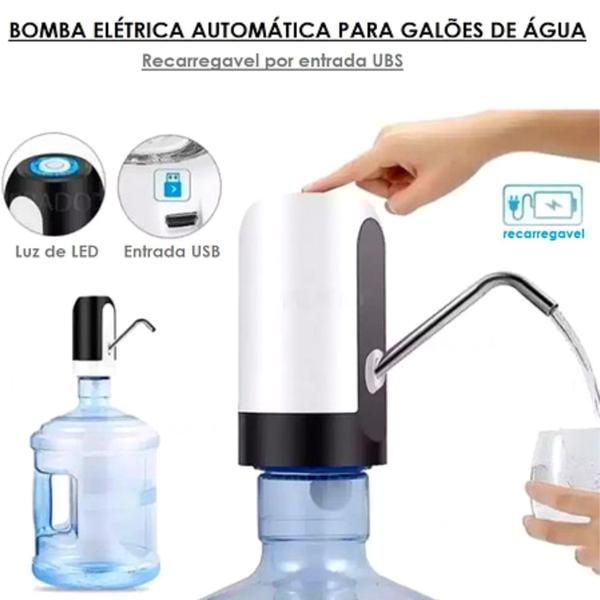 Imagem de Bomba automatica para galao de agua de 10 e 20 lts recarregavel com cabo usb 13cm