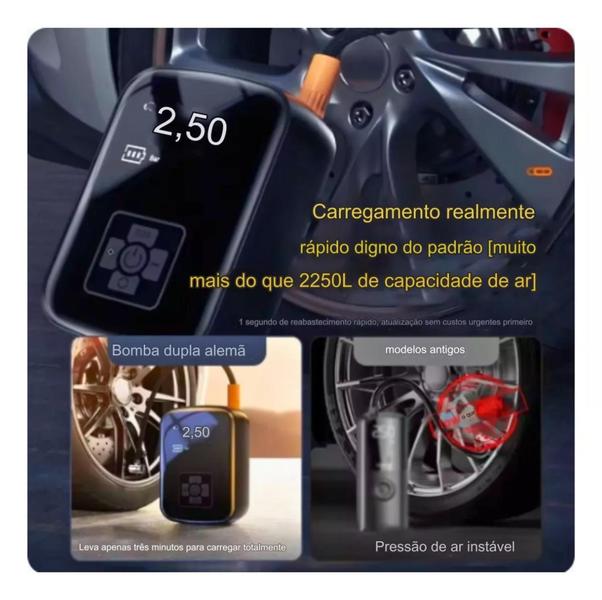 Imagem de Bomba Compressor Calibrador D Ar  Inteligente S/Fio 150 PSI Carro, Moto Bicicleta Bola SUITU