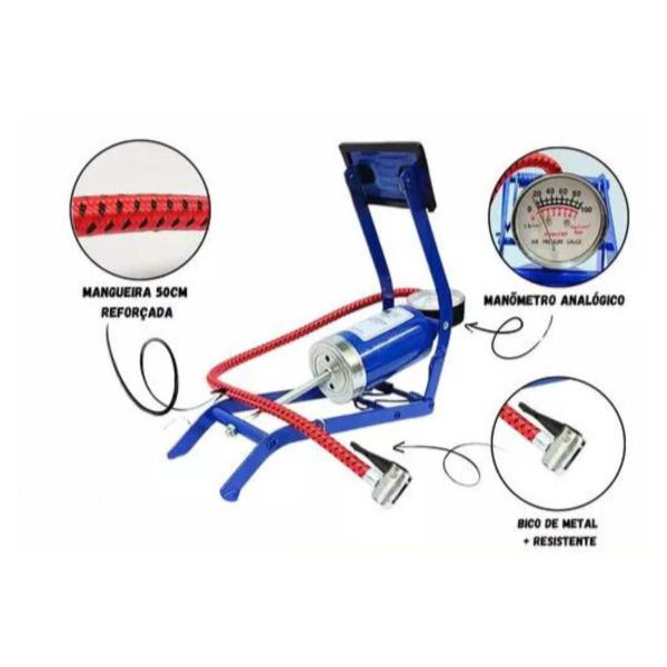 Imagem de Bomba De Ar Com Pedal Tanque Alta Pressão Para Encher Pneus Bike Carro Bicicleta Bola Colchão