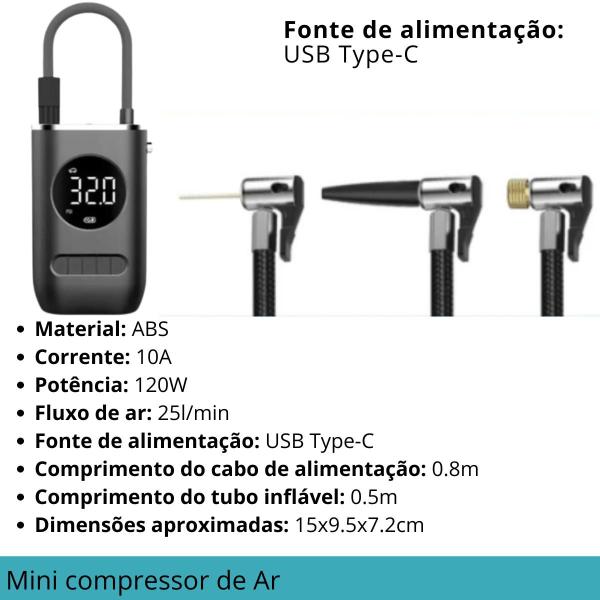 Imagem de Bomba de Ar Digital Sem Fio 150 PSI  Ideal para Pneus, Bicicletas e Infláveis com Luz LED