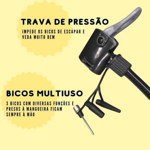 Bomba De Ar Manual Com Apoio De Pé Com 3 Bicos E Mangueira Acoplada - Petrin Imagem de Bomba De Ar Manual Com Apoio De Pé Com 3 Bicos E Mangueira Acoplada