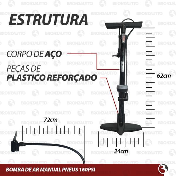 Imagem de Bomba De Ar Manual Pneus Carro Moto Bicicleta 160psi Starfer