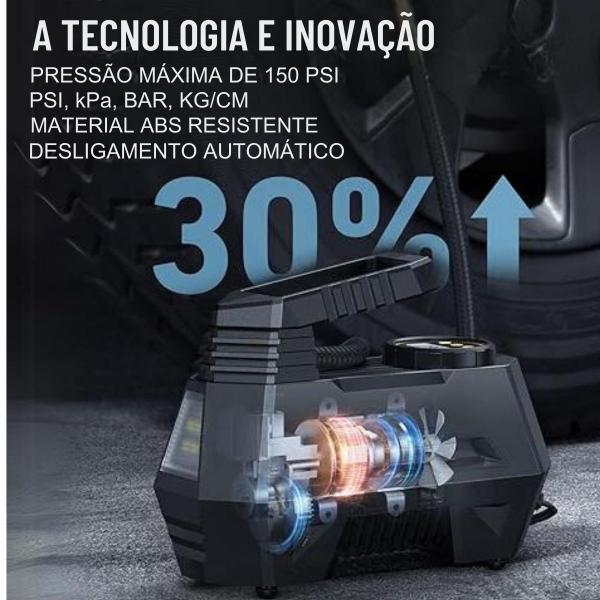 Imagem de Bomba de Ar Para Carro Compressor 150 PSI Com Manômetro Digital e Lanterna LED Para Visão Noturna