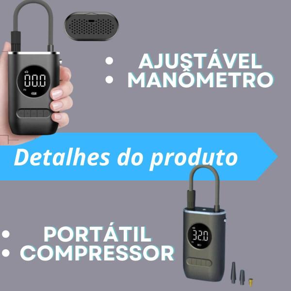 Imagem de Bomba De Ar Portátil Calibra Encher Pneu De Carro Bike Moto Cor Preto USB