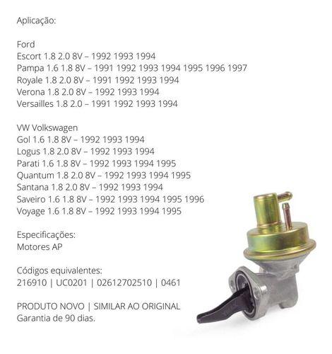 Imagem de Bomba de combustivel mecânica ford escort pampa royale vw gol logus parati 1.6 1.8  2.0 1991 a 1997