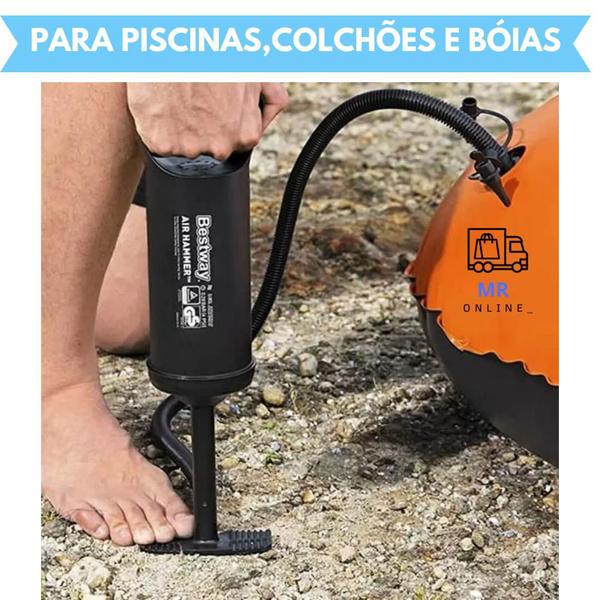 Imagem de Bomba De Encher Colchão Bóia Piscina Brinquedos Infláveis Manual Inflável Ar Para Colchão Bestway Inflation Pump Apoio de Pé 3 Bicos