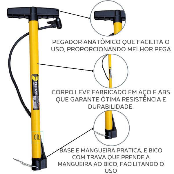 Imagem de Bomba de Encher Pneu Ar Vertical Fertak Tools 50cm Para Encher Pneus de Bicicleta,Moto, Carriola e Outros.