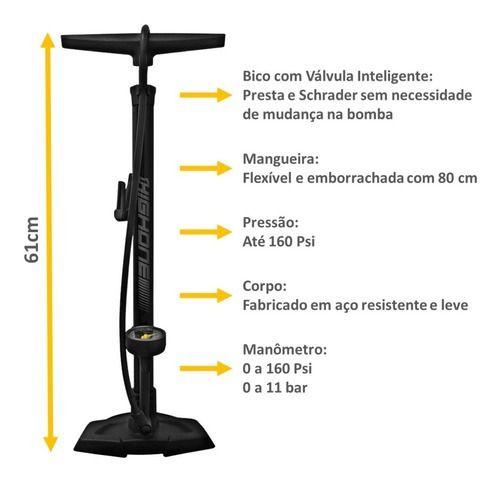 Imagem de Bomba De Oficina Bike High One Gf-55e Com Manômetro 160 Psi Cor Preto