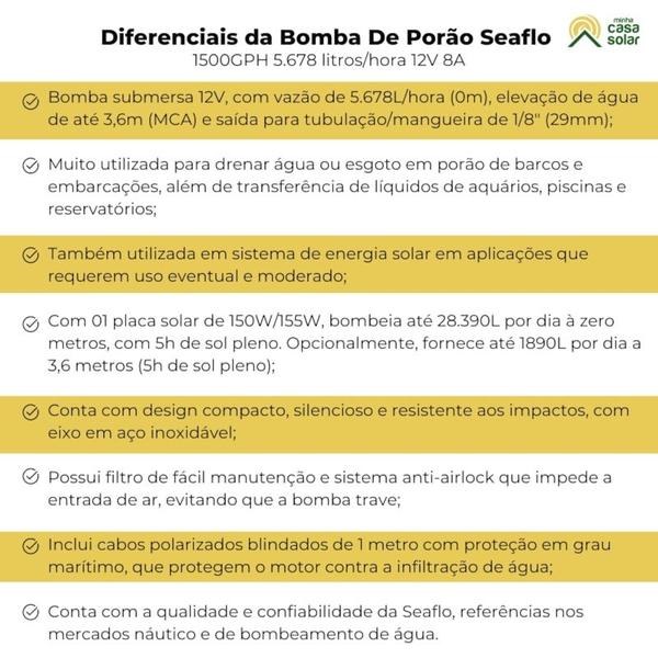 Imagem de Bomba De Porão Seaflo 1500 GPH 5678 Litros Hora 12V 8A