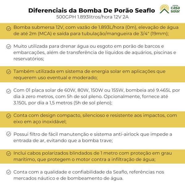 Imagem de Bomba De Porão Seaflo 500 GPH 1890 Litros Hora 12V Barco Lancha