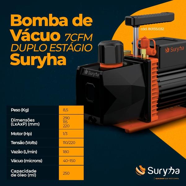 Imagem de   bomba de vacuo 7 cfm duplo estagio suryha 80155.032