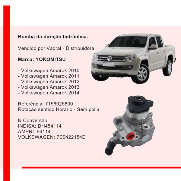 Imagem de Bomba direção hidráulica amarok 2010 a 2014 yokomitsu