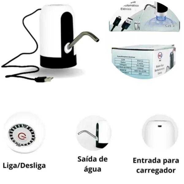 Imagem de Bomba Elétrica De Galão Universal Com Carregamento USB Para Galão Garrafão De Água