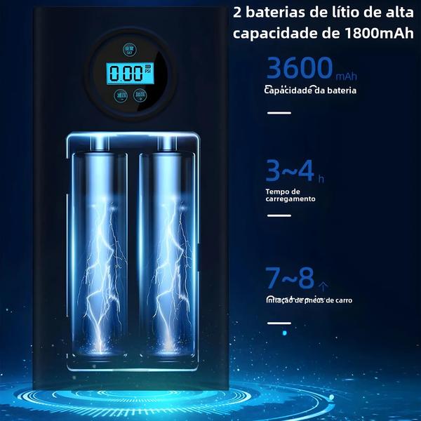 Imagem de Bomba Elétrica Portátil para Pneus - 150 PSI - Display Digital e Recarregável