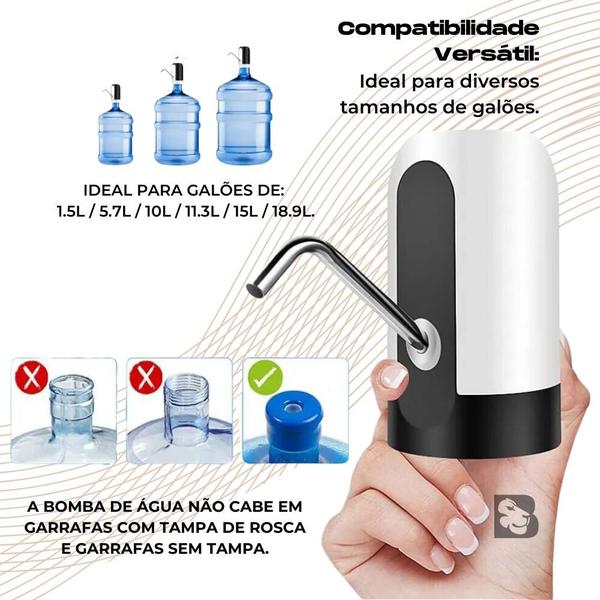 Imagem de Bomba Elétrica Recarregável Para Galão Bebedouro De Água Garrafão USB Portátil