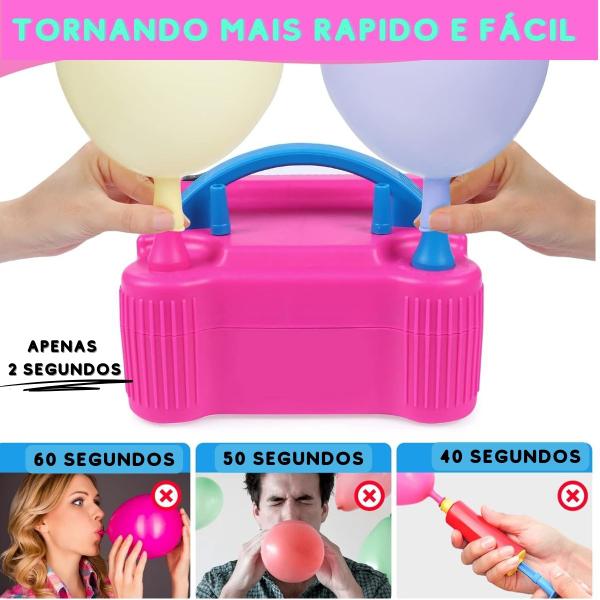 Imagem de  Bomba Encher Balões Bexigas Inflador Elétrico Automático Maquina Festas bola2 bicos compreenssor 110v