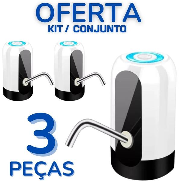 Imagem de Bomba Galão Água Suco Recarregável Conjunto 3 Peças Dispenser Elétrico Portátil Bivolt USB Para Garrafões 4.5 à 20 Lts