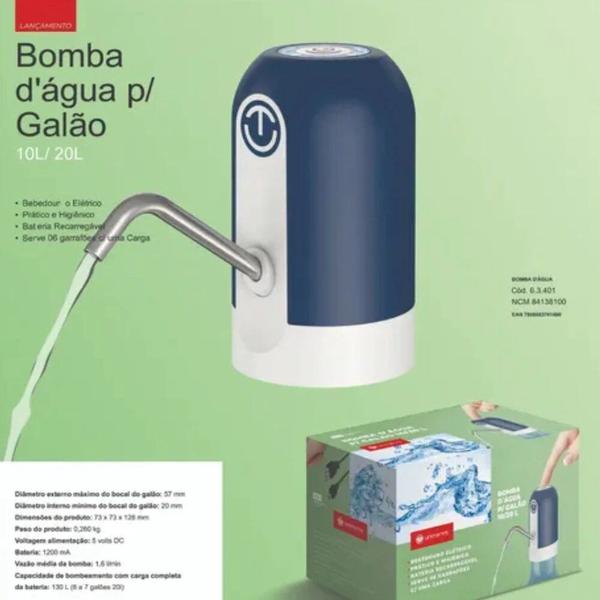 Imagem de Bomba Manual Para Galão Água Mineral 10 Ou 20 Litros unitermi recarregavel