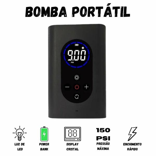 Imagem de Bomba Portatil Calibrador Pneu Mini Compressor Ar Automatico