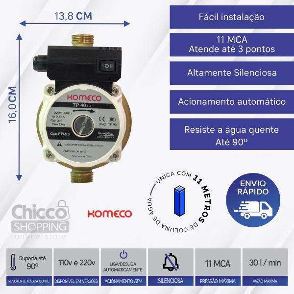 Imagem de Bomba Pressurizador De Água Quente/fria Komeko Tp40 Bronze 220v