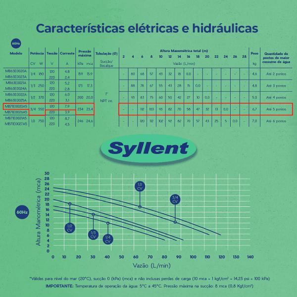 Imagem de Bomba Pressurizador Syllent C/ Fluxostato Interno 3/4CV 127V