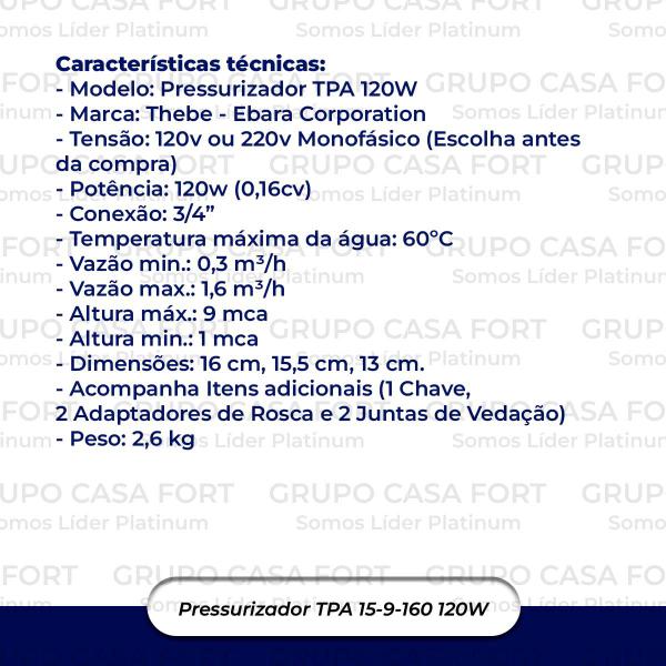 Bomba Pressurizadora Ebara 120w Até 2100 Litros Por Hora 220v Imagem de Bomba Pressurizadora Ebara 120w Até 2100 Litros Por Hora 220v