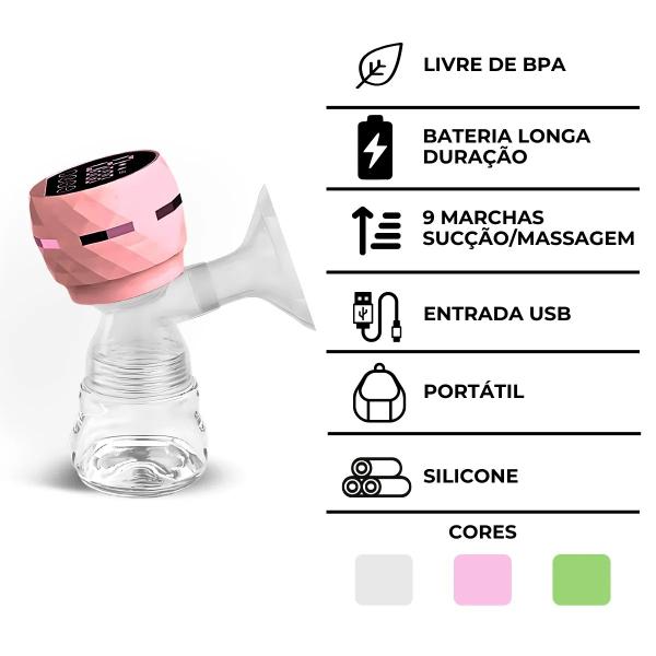 Imagem de Bomba Rosa de Sucção Tira Leite Visor Digital Recarregável