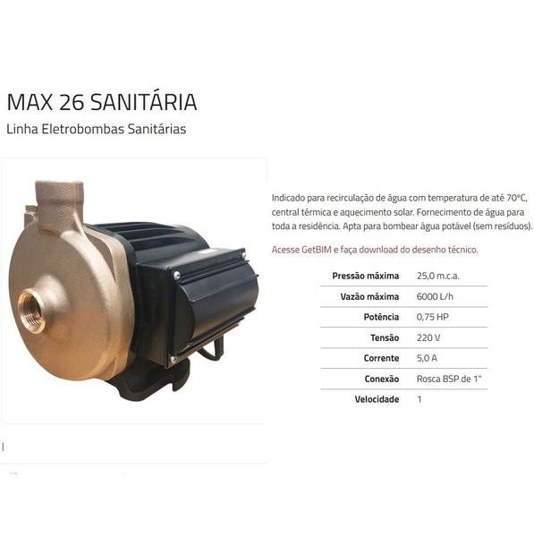 Bomba Rowa MAX 26 Sanitária 220V Recirculação Aquecedor Imagem de Bomba Rowa MAX 26 Sanitária 220V Recirculação Aquecedor