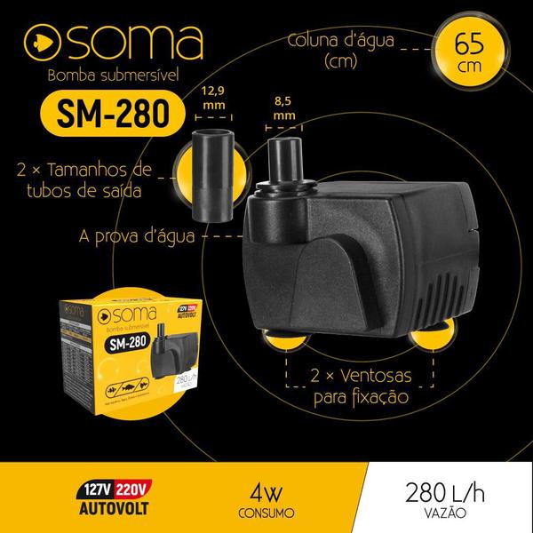 Imagem de Bomba sub soma aquarios e fontes sm-280 (280l/h) autovolt