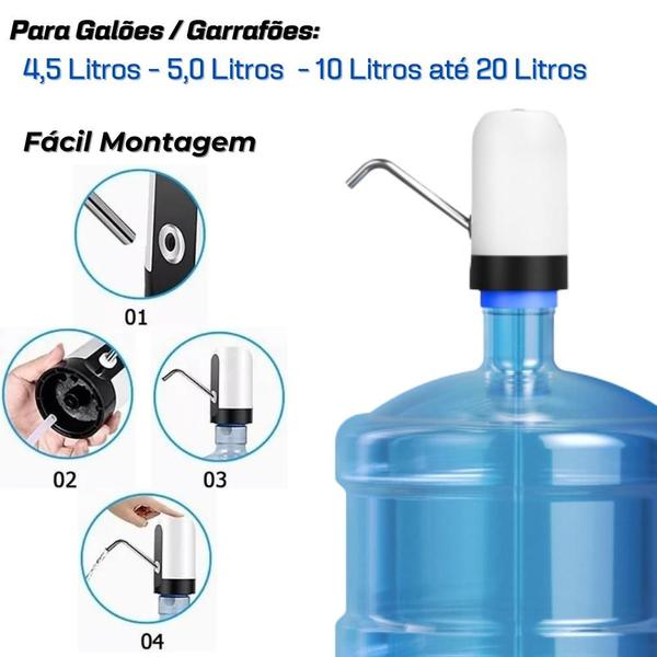 Imagem de Bomba Tirar Água Suco Galão Kit 2 Peças Elétrica Bivolt Recarregável Com Porta USB Para Garrafões De 4,5 Até 20 Litros