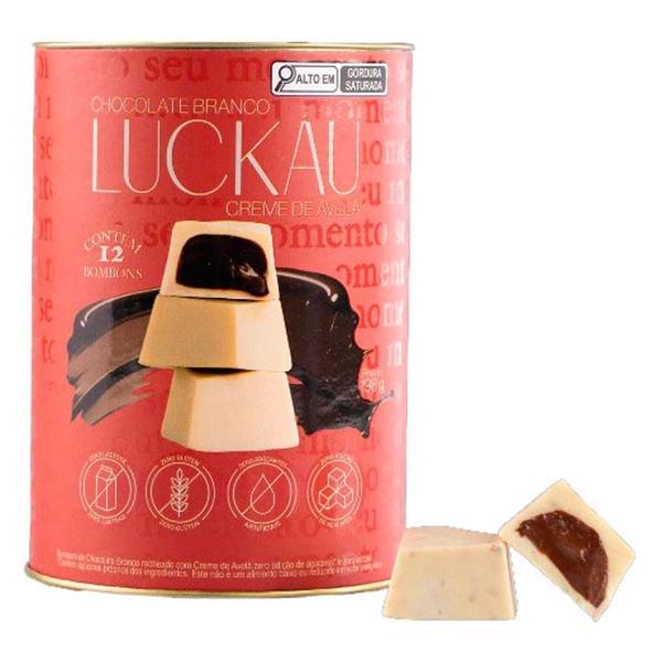 Bombom Branco Creme De Avelã Luckau Lata 198G Imagem de Bombom Branco Creme De Avelã Luckau Lata 198G