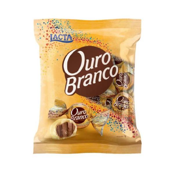 Imagem de Bombom com Recheio de Chocolate e Cobertura de Chocolate Branco Lacta Ouro Branco Pacote 1kg