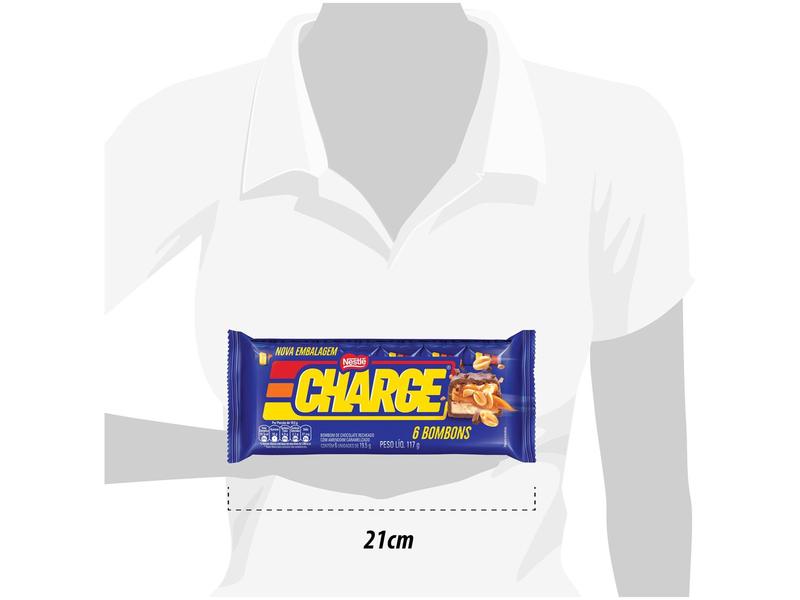 Imagem de Bombom de Chocolate Charge Flowpack Recheado com Amendoim Caramelizado 117g 1 Pacote com 6 Unidades