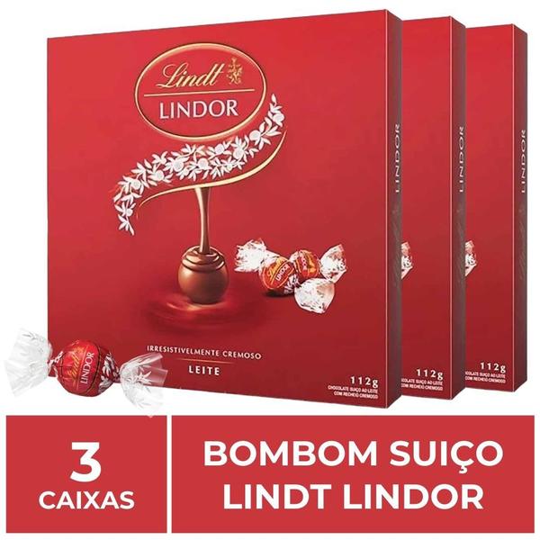 Imagem de Bombom de Chocolate Suiço Lindt Lindor, 3 Caixas de 112g