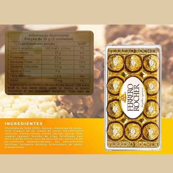 Bombom Ferrero Rocher 150G 12 Bombons (3 Embalagens) Imagem de Bombom Ferrero Rocher 150G 12 Bombons (3 Embalagens)