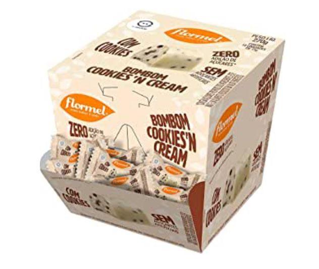 Bombom Flormel Cookies NCream Zero Açúcar contendo 18 bombons de 15g cada Imagem de Bombom Flormel Cookies NCream Zero Açúcar contendo 18 bombons de 15g cada