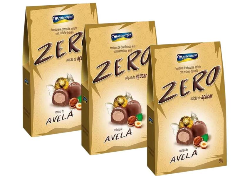 Bombom Zero Açúcar Recheio Creme de Avelã Montevérgine 80g - 3u Imagem de Bombom Zero Açúcar Recheio Creme de Avelã Montevérgine 80g - 3u