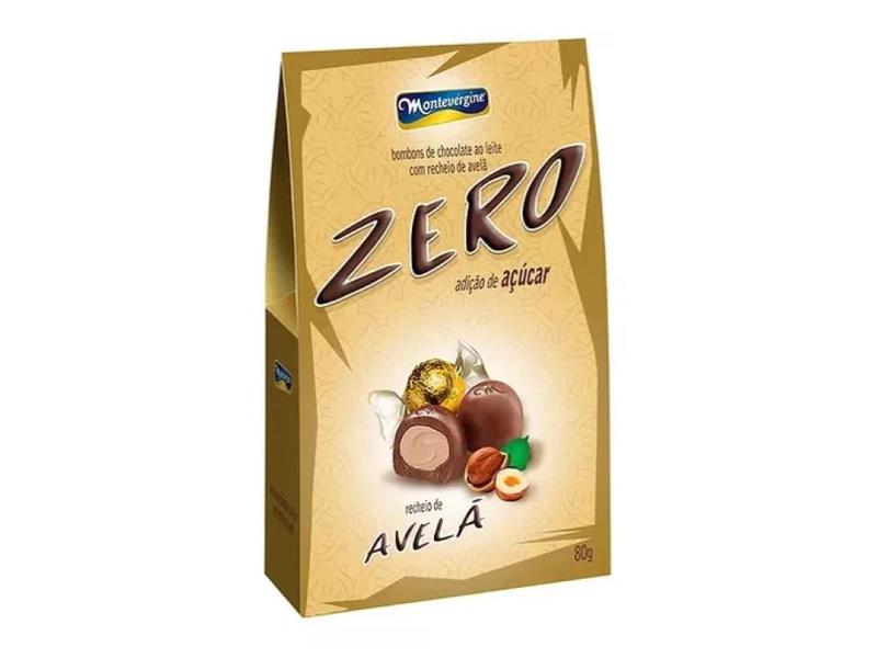 Bombom Zero Açúcar Recheio Creme de Avelã Montevérgine 80g Imagem de Bombom Zero Açúcar Recheio Creme de Avelã Montevérgine 80g