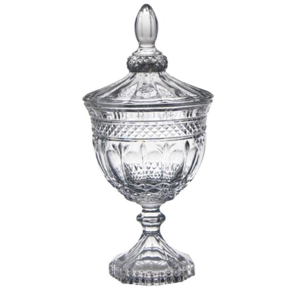 Bomboniere Cristal Transparente Lapidado Base Alta c Puxador - LUXdécor Imagem de Bomboniere Cristal Transparente Lapidado Base Alta c Puxador