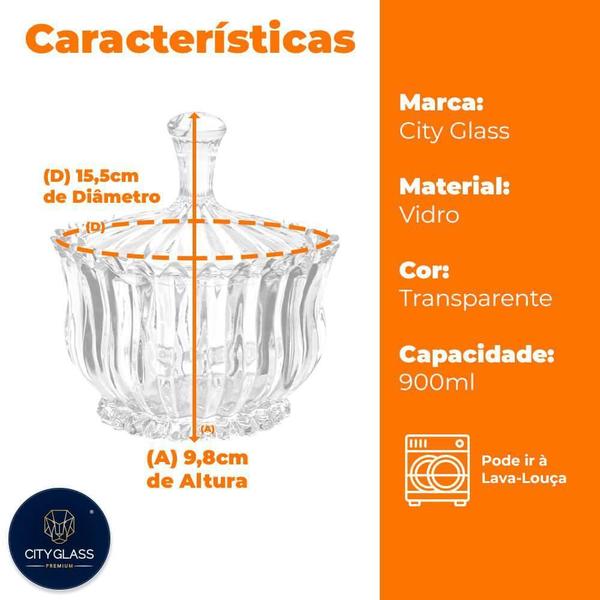 Imagem de Bomboniere Em Vidro Transparente 3 Peças 900Ml - Casambiente