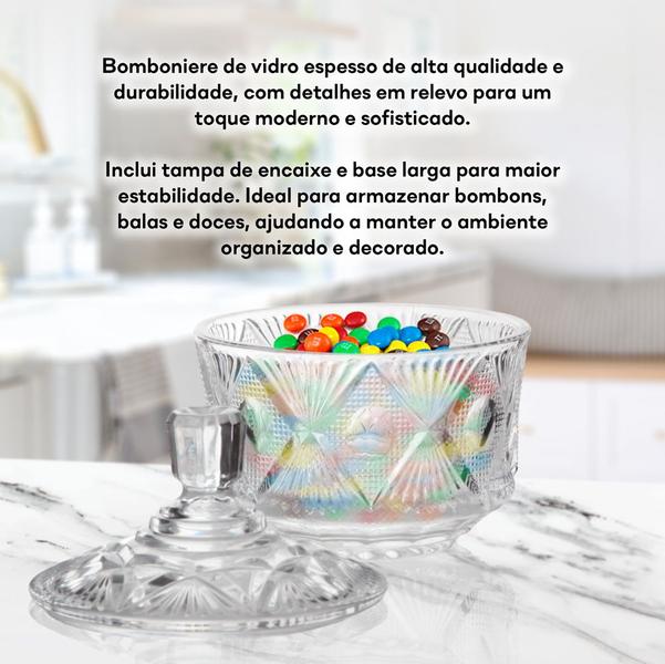 Imagem de Bomboniere Vidro Pote Com Tampa 15cm Doce Bombons Decoração