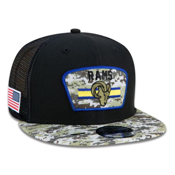 Imagem de Bone New Era 9FIFTY Trucker Los Angeles Rams Salute To Service NFL Snapback Aba Reta Preto Aba Reta Snapback Preto