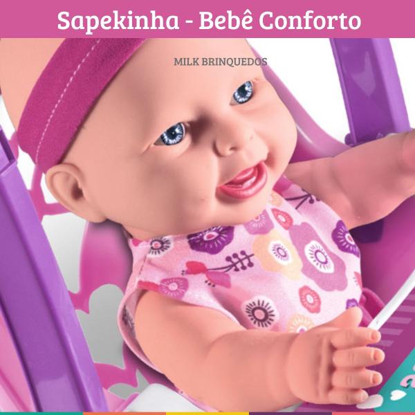 Imagem de Boneca 30cm Sapekinha 2 Em 1 Bebe Conforto E Cadeirinha Milk