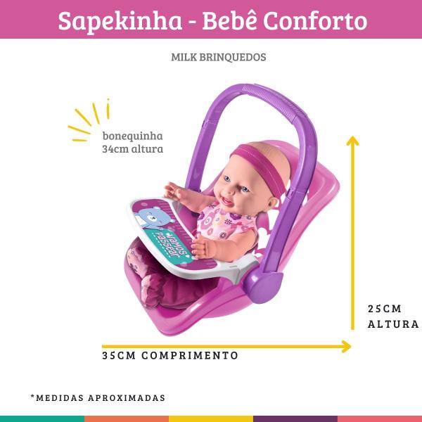 Imagem de Boneca 30cm Sapekinha 2 Em 1 Bebe Conforto E Cadeirinha Milk