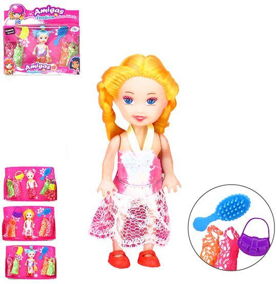 Imagem de Boneca amigas fashion glam girls troca vestido de tecido com bolsa + escova 7 pecas wellkids