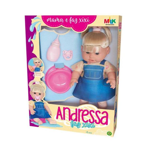 Imagem de Boneca Andressa Bebê Faz Xixi Com Mamadeira Carrinho Bolsa