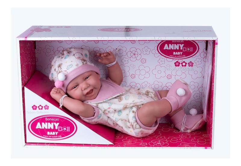 Imagem de Boneca Anny Doll Baby Menina Reborn Macacão Babador Cotiplás