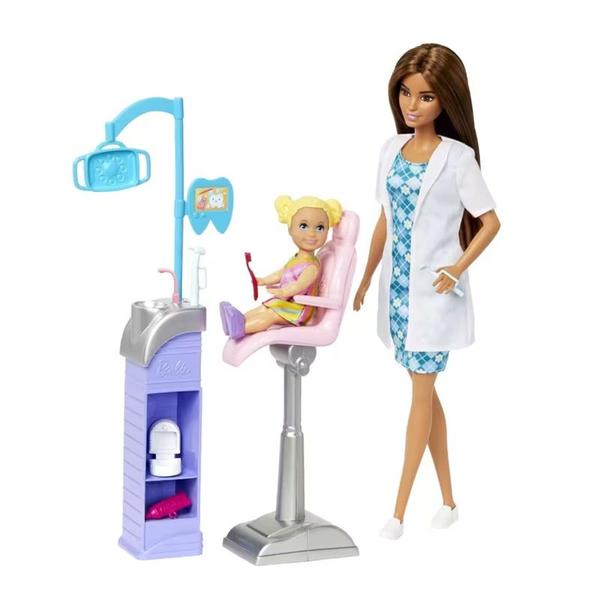 Imagem de Boneca Articulada Barbie Conjunto Profissões Dentista Morena Com Bebê e Acessórios  Barbie Malibu  HKT70