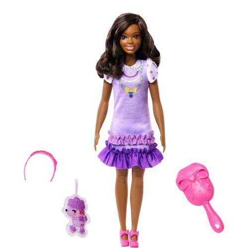 Imagem de Boneca Articulada Barbie Malibu Vestido Lilás Negra 34Cm Com Acessórios - My First Barbie - Mattel - HLL20