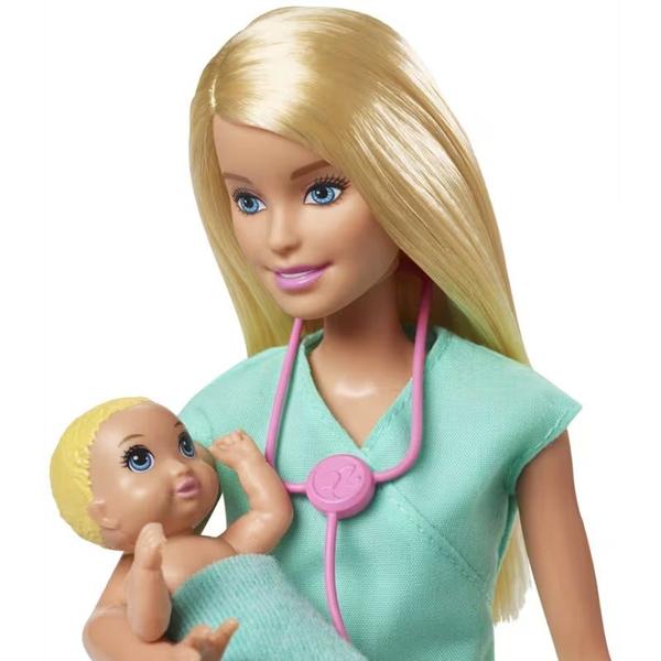 Imagem de Boneca Articulada Barbie Profissões Conjunto Barbie Pediatra Loira Com 2 Bebês e Acessórios  Barbie Malibu  GHK23